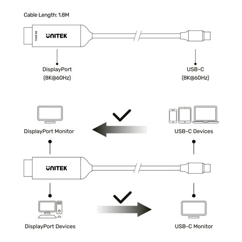 Unitek V1423D | 1.8m USB Type-C to 8K @60Hz DisplayPort