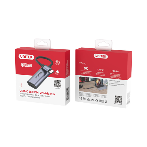Unitek V1416B | 8K @60Hz USB Type-C to HDMI 2.1 Adapter