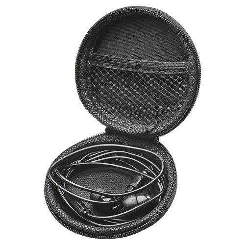 Indestruktible Aux Earphone with mic in round PU case
