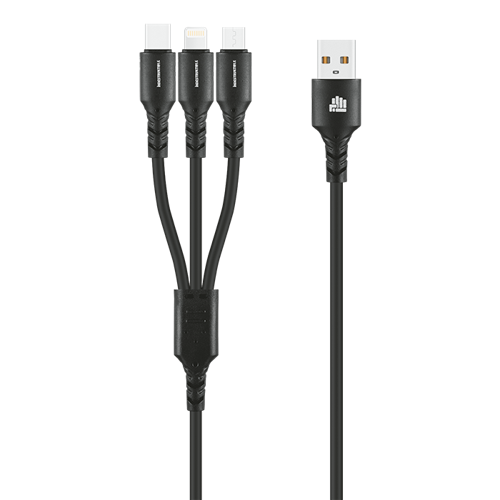 Indestruktible 1.2m 3-In-1 Charger Cable