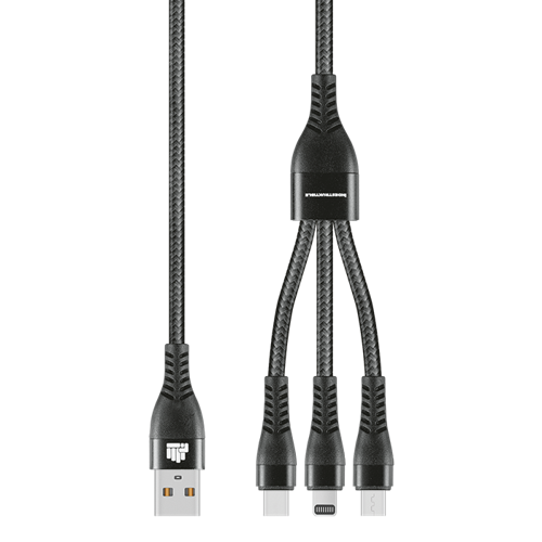 Indestruktible 1.2m 3-In-1 Charger Cable Allum alloy & Braiding