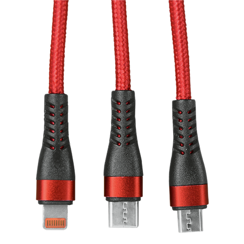 Indestruktible 1.2m 3-In-1 Charger Cable Allum alloy & Braiding