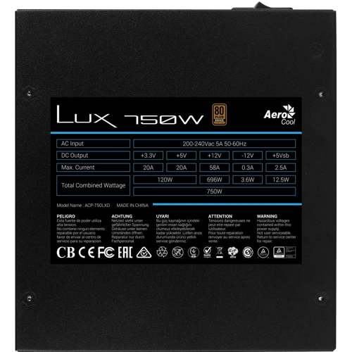 Aerocool LUX Bronze 750W Non-Modular ATX Power Supply Unit