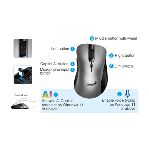 Genius Ergo 8100S AI | 2.4GHz Wireless Ergonomic Silent Mouse