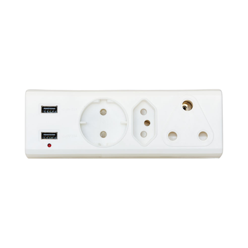 3-Port Multiplug with 2x USB Charging Por