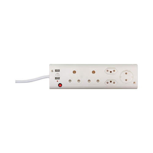5-Port Multiplug with 2x USB Charging Ports