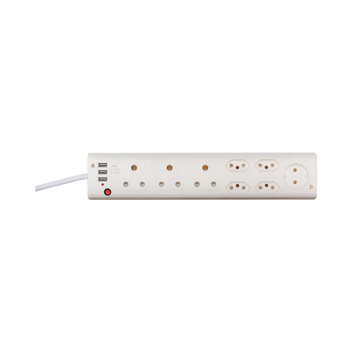 8-Port Multiplug with 3x USB Charging Ports