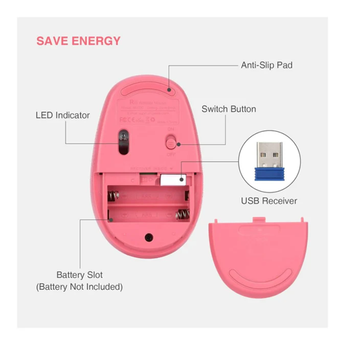 RII RM700-PINK Silent 2.4G Wireless Mouse Pink