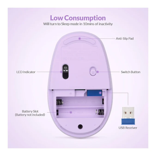 RII RM700-PURP Silent 2.4G Wireless Mouse Purple