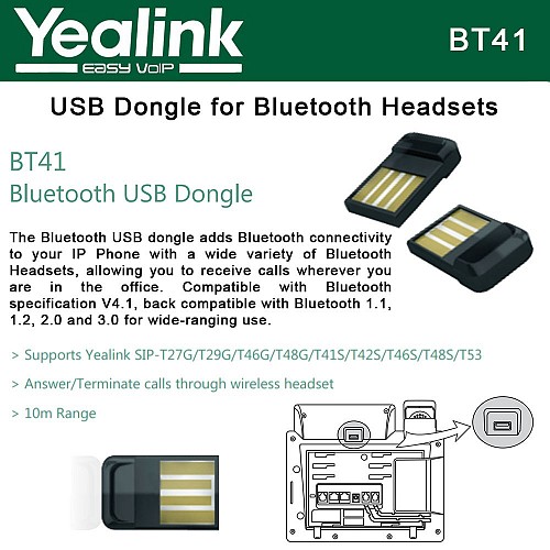 Yealink BT41 Bluetooth USB Dongle (T46G/T48G) Yealink BT41 Bluetooth USB Dongle (T46G/T48G)